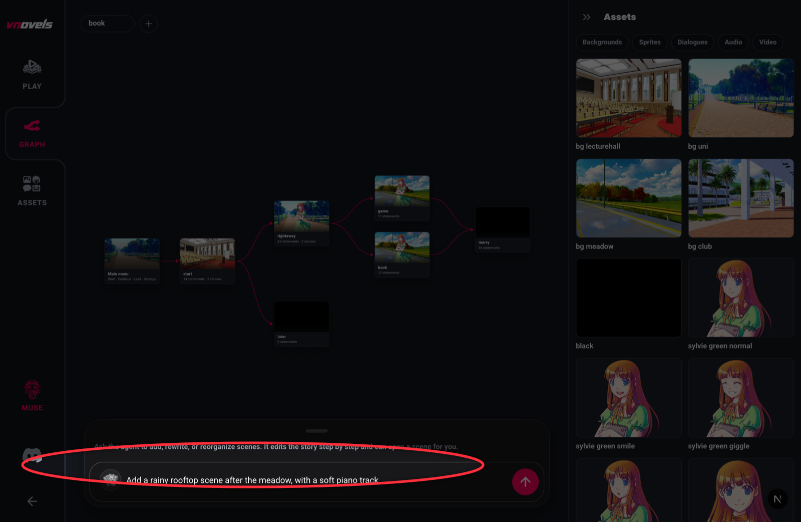 The editor with the Muse composer highlighted at the bottom