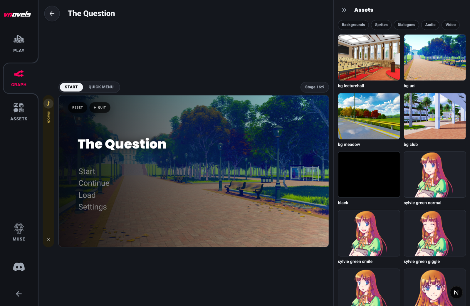 The title-menu editor showing the title text and navigation buttons